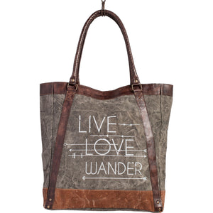 Mona B. Live Love Wander Bag Up cycled and Recycled Canvas Tote Bag with Vegan Leather Trim M-3701