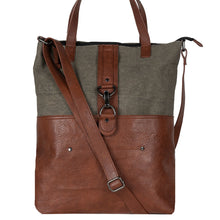 Load image into Gallery viewer, Mona B. Jamie Up-cycled and Re-cycled Canvas Tote/Shoulder Bag with Vegan Leather Trim
