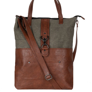 Mona B. Jamie Up-cycled and Re-cycled Canvas Tote/Shoulder Bag with Vegan Leather Trim