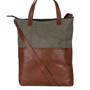 Mona B. Jamie Up-cycled and Re-cycled Canvas Tote/Shoulder Bag with Vegan Leather Trim