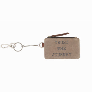 Mona B. Trust The Journey Up-cycled and Re-cycled Canvas ID Pouch with Vegan Leather Trim, M-5926