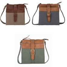 Load image into Gallery viewer, Mona B. Intermix Convertible Up-cycled Canvas Cross-body Bag with Vegan Leather Trim
