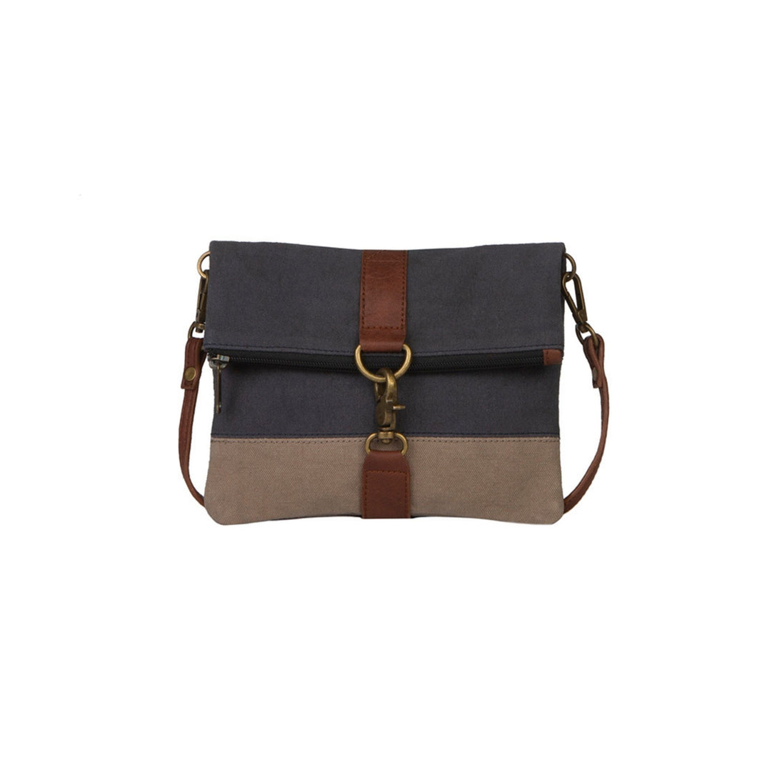 Mona B. Finley Up-cycled and Re-cycled Canvas Cross-body with Vegan Leather Trim