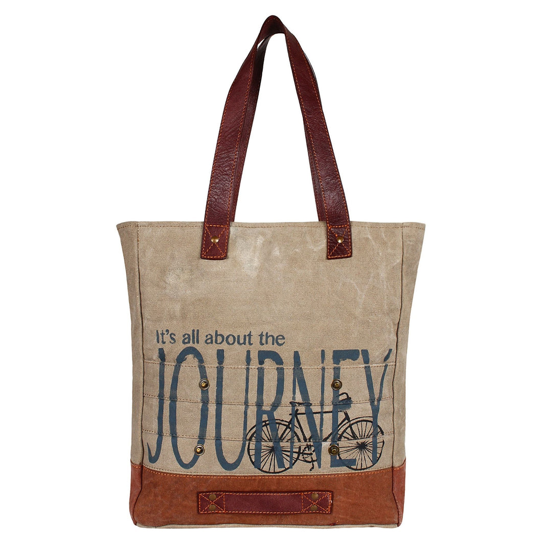Mona B. All About The Journey Up-cycled and Re-cycled Canvas Tote/Shoulder Bag with Vegan Leather Trim, M-3702