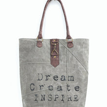 Load image into Gallery viewer, Mona B. Dream Create Inspire Up-cycled and Re-cycled Canvas Tote/Shoulder Bag with Vegan Leather Trim, M-5283
