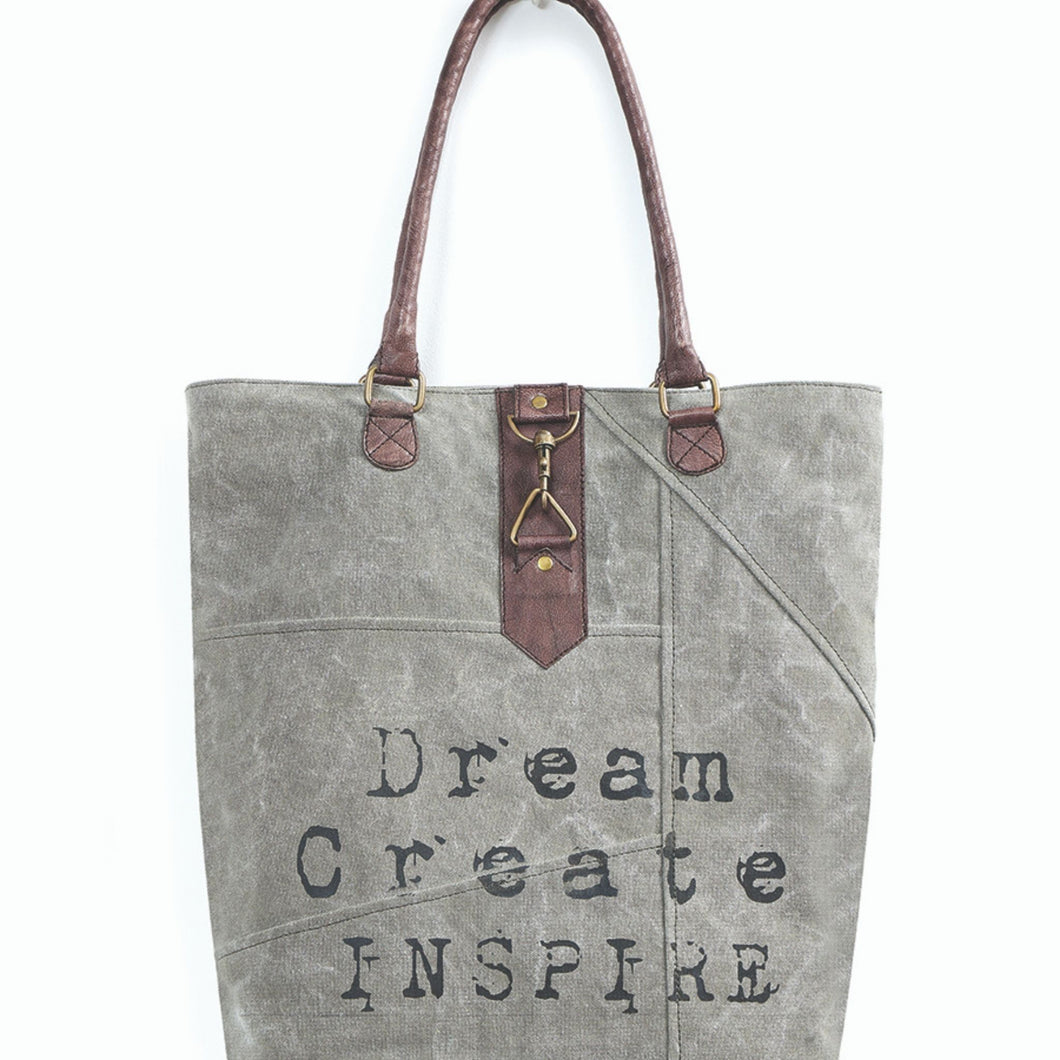 Mona B. Dream Create Inspire Up-cycled and Re-cycled Canvas Tote/Shoulder Bag with Vegan Leather Trim, M-5283