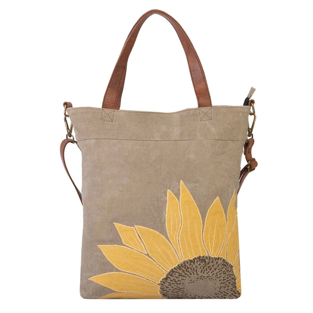 Mona B. Sunny Up-cycled and Re-cycled Canvas Tote/Shoulder Bag with Vegan Leather Trim, MD-5716