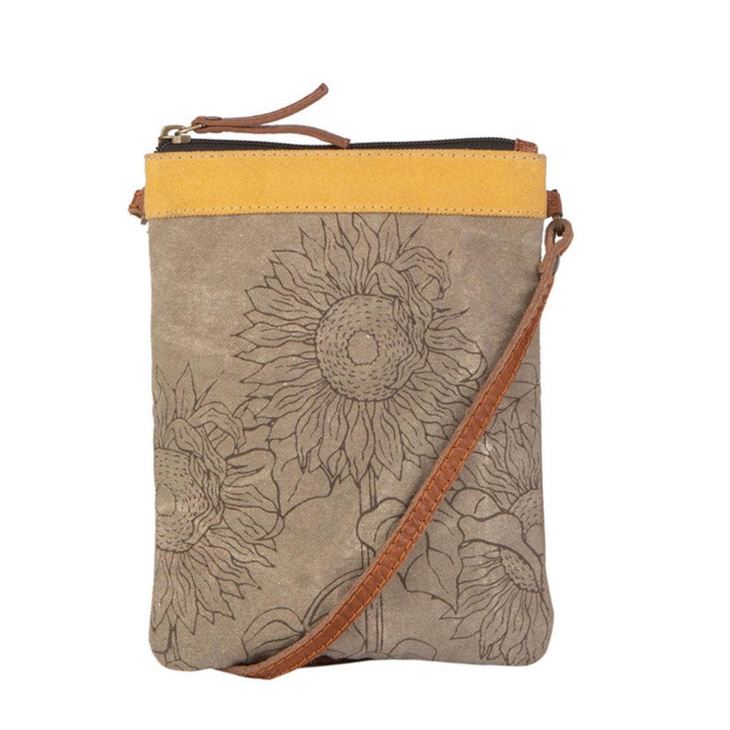 Mona B. Sunny Up-cycled and Re-cycled Canvas Cross-body Bag with Vegan Leather Trim