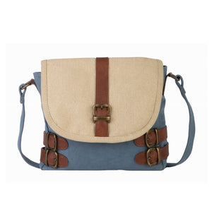 Mona B. Buckled Up Up-cycled and Re-cycled Canvas Cross-body with Vegan Leather Trim