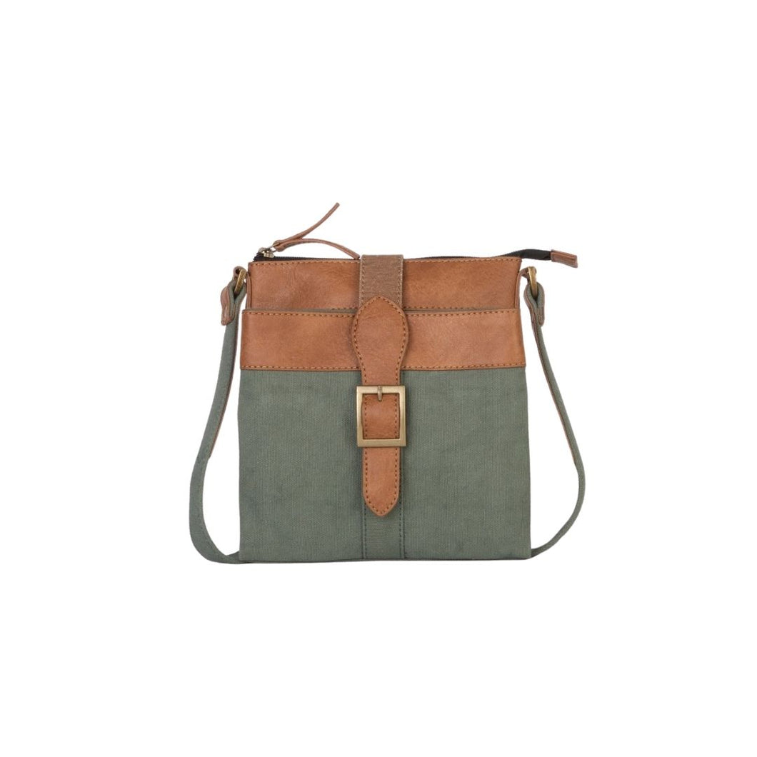 Mona B. Intermix Convertible Up-cycled Canvas Cross-body Bag with Vegan Leather Trim
