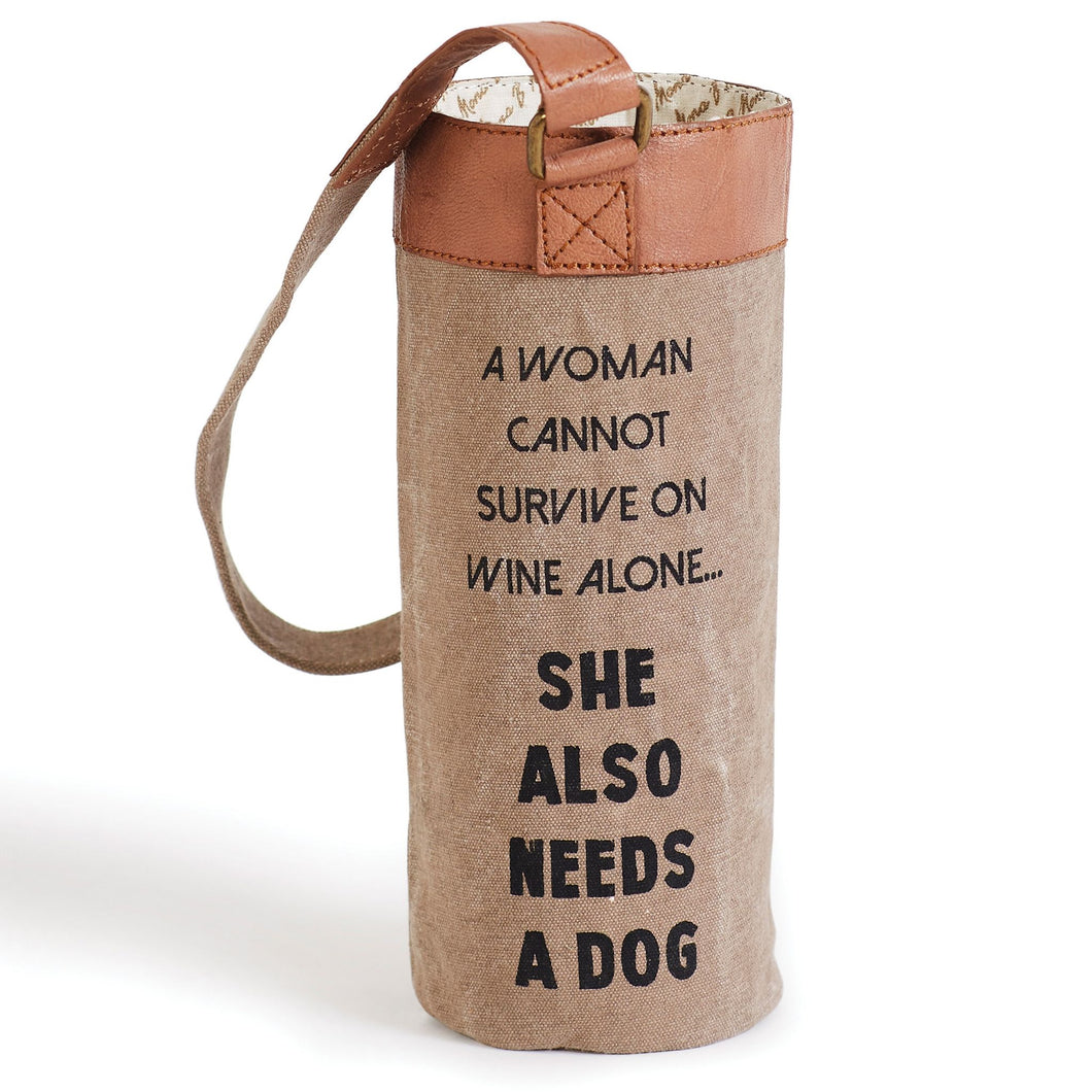 A Girl And Her Dog Up-Cycled Canvas Wine Bag, M-5574