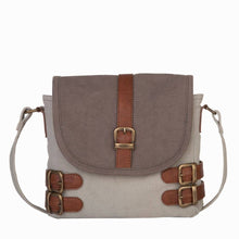 Load image into Gallery viewer, Mona B. Buckled Up Up-cycled and Re-cycled Canvas Cross-body with Vegan Leather Trim
