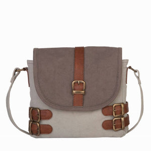 Mona B. Buckled Up Up-cycled and Re-cycled Canvas Cross-body with Vegan Leather Trim