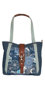 Mona B. Cora Up-cycled and Re-cycled Canvas and Durrie Tote/Shoulder Bag with Vegan Leather Trim, M-6522