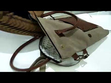 Load and play video in Gallery viewer, Mona B. Fold-Over  Up-cycled and Re-cycled Canvas Tote Bag with Vegan Leather Trim M-4014
